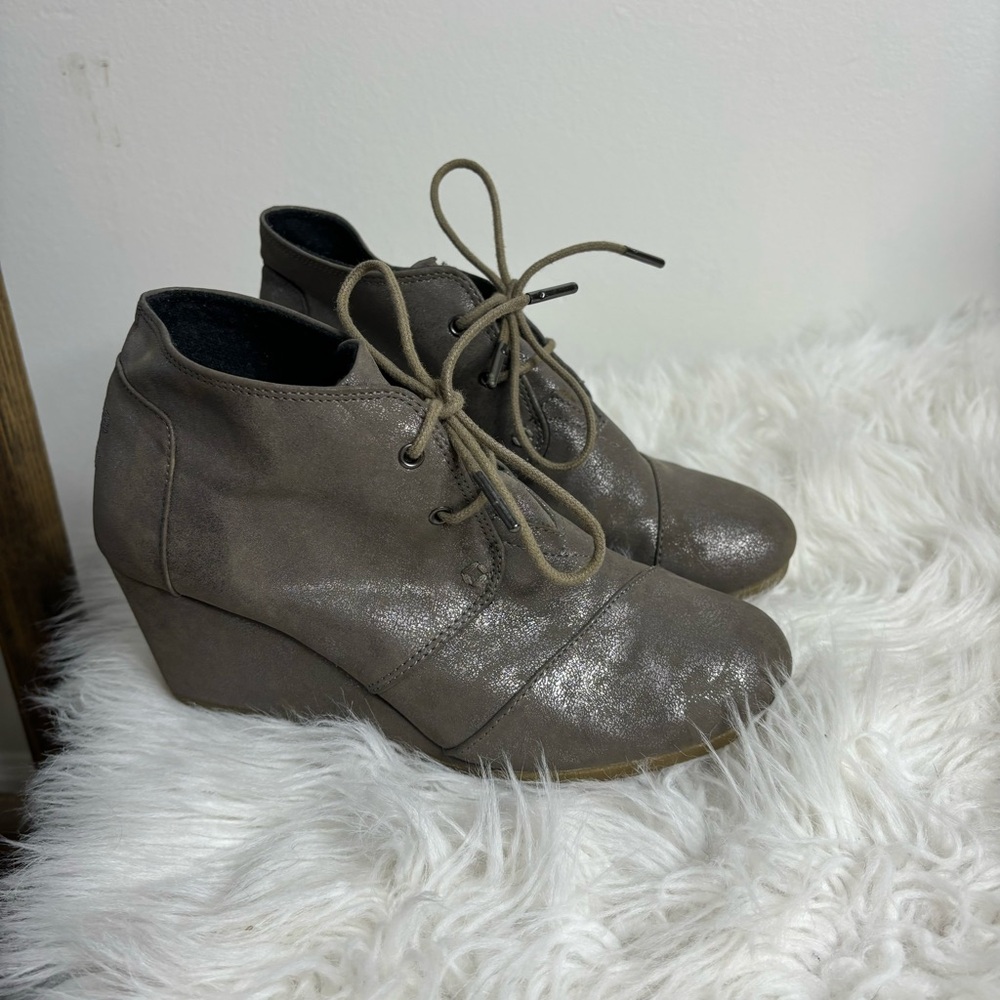 TOMS Shimmery Wedge Tie Up Shoes